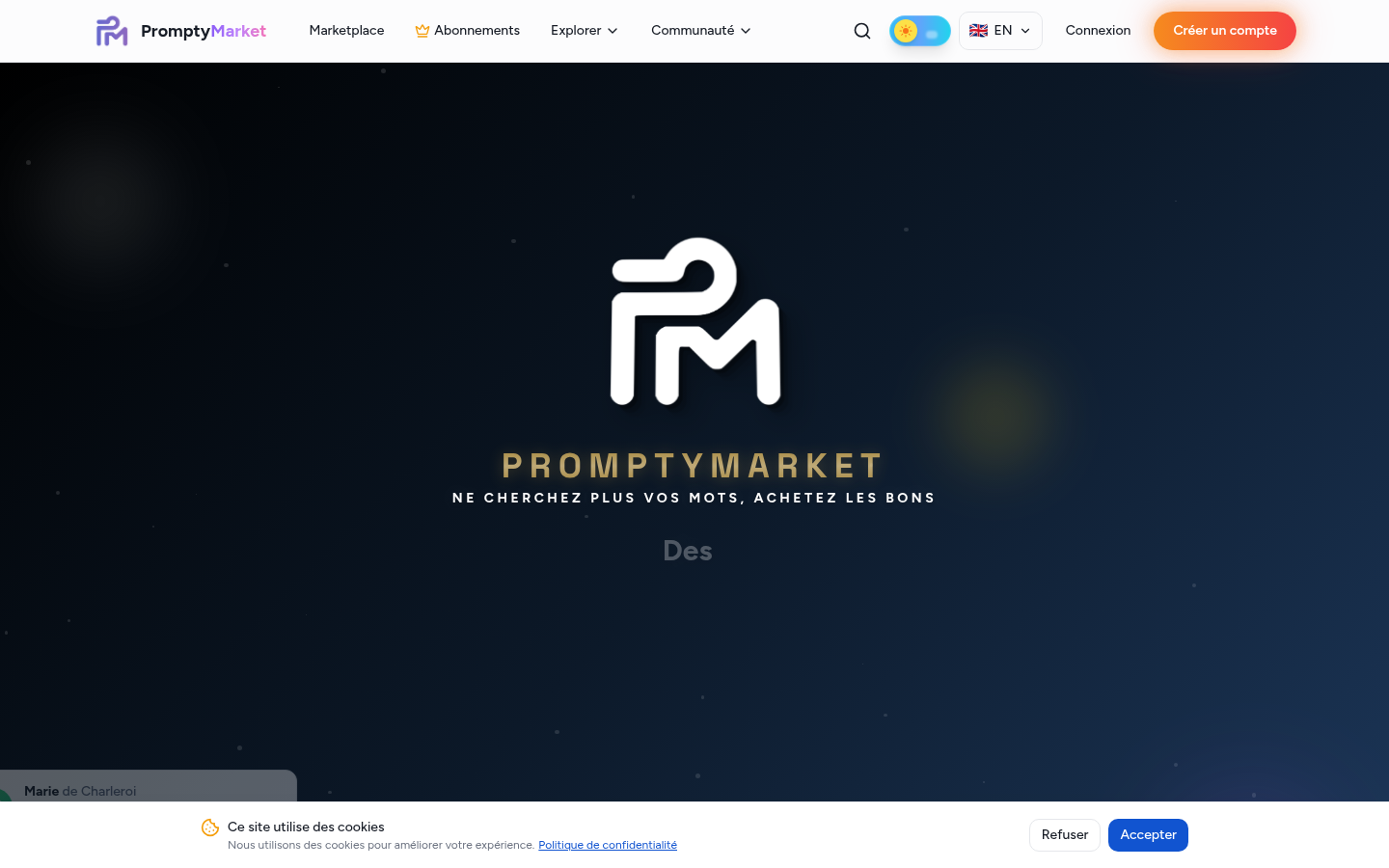 PromptyMarket — Marketplace de prompts IA · SaaS